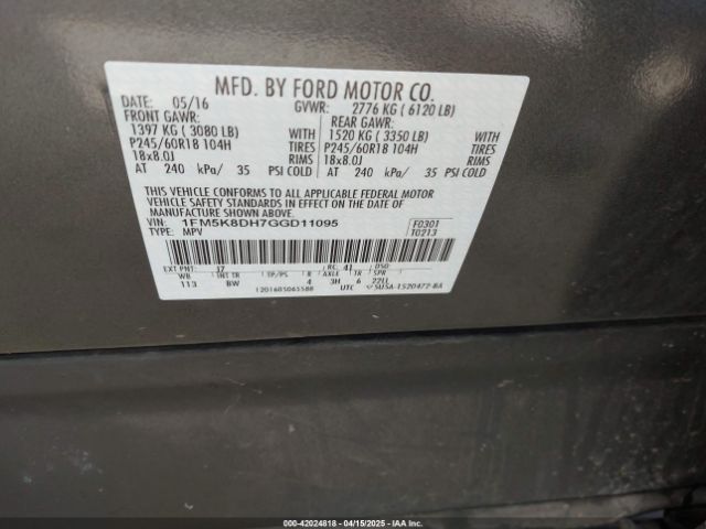 1FM5K8DH7GGD11095 Ford EXPLORER XLT