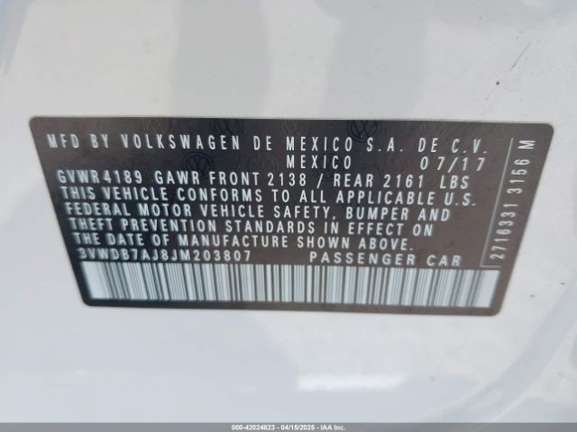 3VWDB7AJ8JM203807 Volkswagen Jetta 1.4t Se/1.4t Wolfsburg Edition