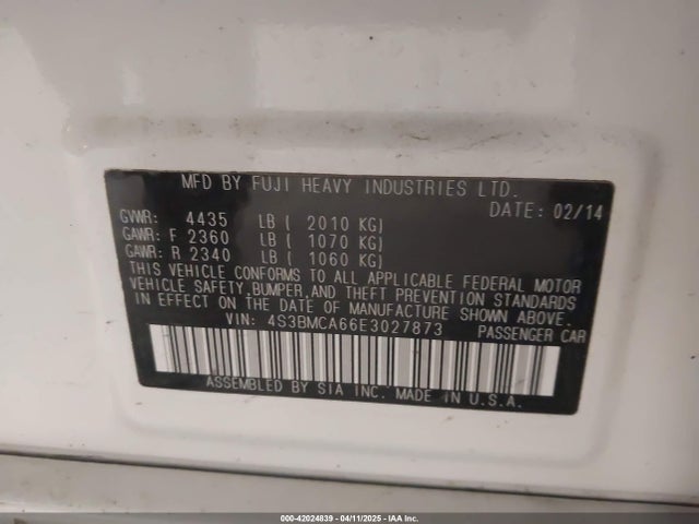 4S3BMCA66E3027873 Subaru Legacy 2.5i