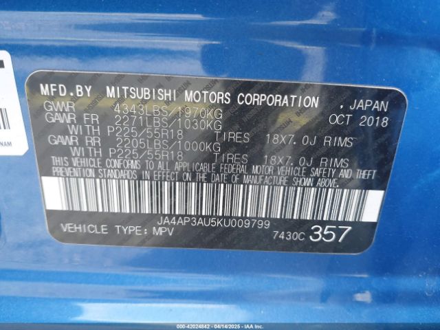 JA4AP3AU5KU009799 Mitsubishi Outlander Sport 2.0 Le