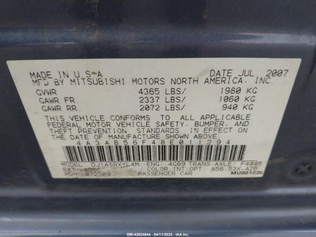 2008 MITSUBISHI GALANT 4A3AB56F48E011294 Photo 8