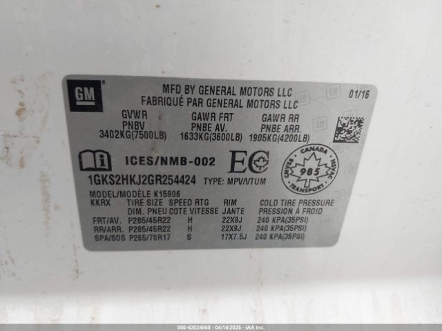1GKS2HKJ2GR254424 GMC YUKON XL DENALI