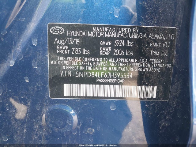 5NPD84LF6JH395534 Hyundai ELANTRA SEL