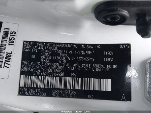 5TDBY5G13JS159896 Toyota Sequoia Sr5