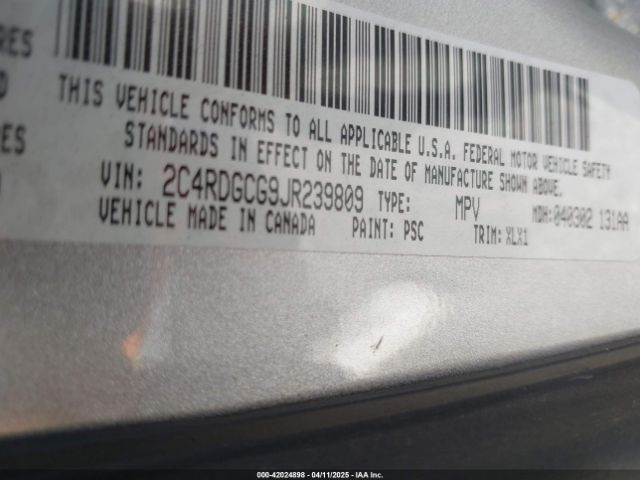 2C4RDGCG9JR239809 Dodge Grand Caravan Sxt