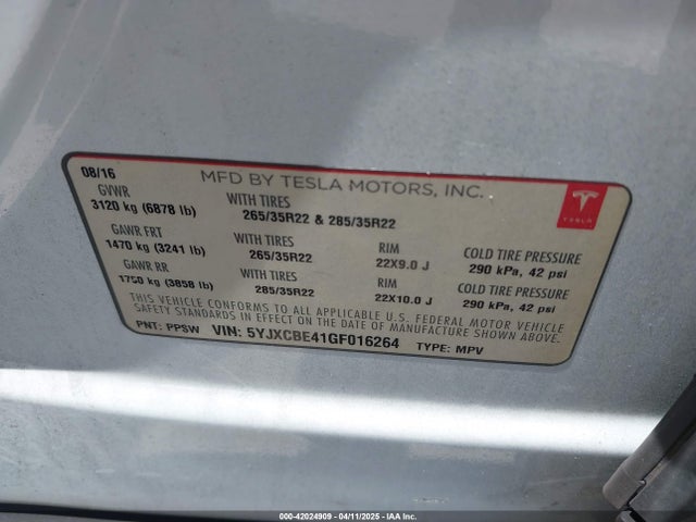 2016 TESLA MODEL X 5YJXCBE41GF016264 Photo 8