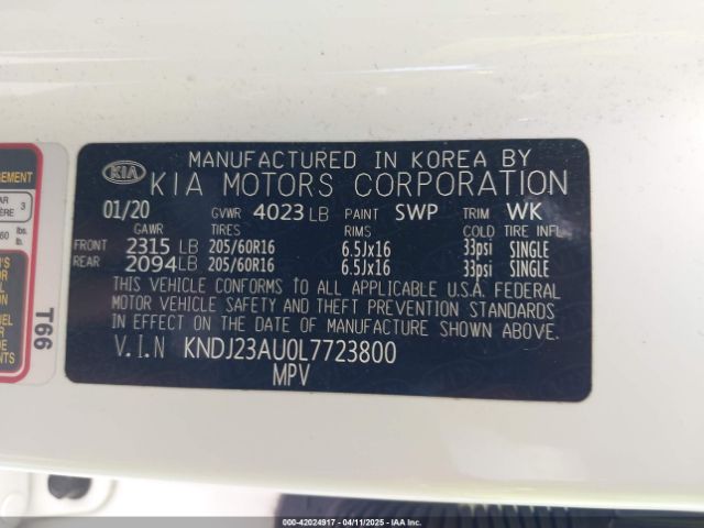 KNDJ23AU0L7723800 KIA mpi nu