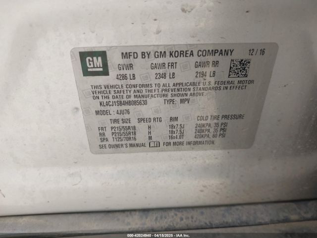 2017 BUICK ENCORE KL4CJ1SB4HB085630 Photo 8