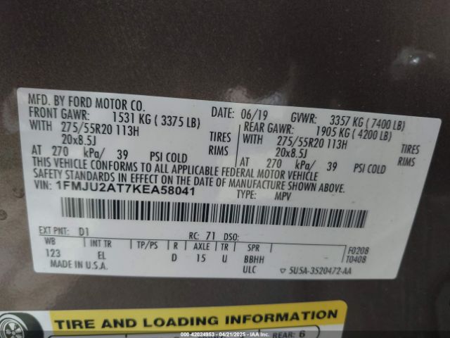 1FMJU2AT7KEA58041 Ford Expedition Limited