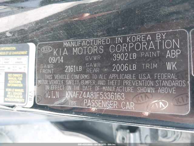KNAFZ4A81F5336163 KIA FORTE EX