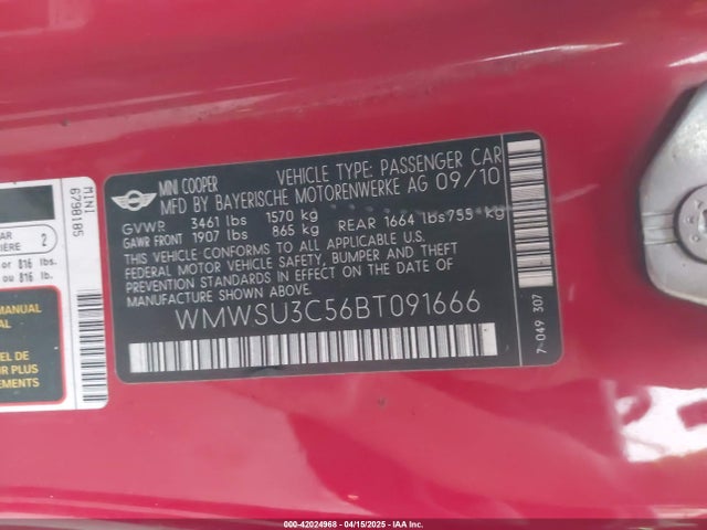 2011 MINI COOPER WMWSU3C56BT091666 Photo 8