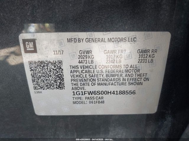 1G1FW6S00H4188556 Chevrolet BOLT EV LT