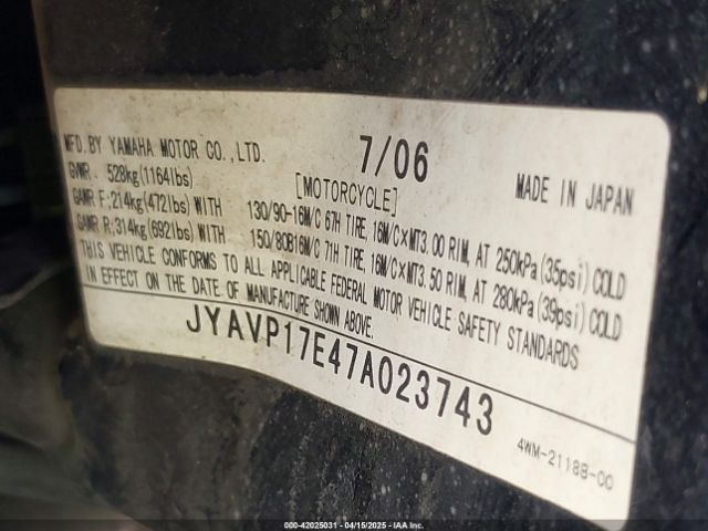 2007 YAMAHA XV1700 JYAVP17E47A023743 Photo 9