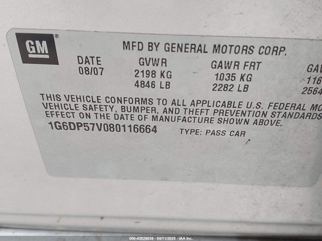 2008 CADILLAC CTS 1G6DP57V080116664 Photo 8
