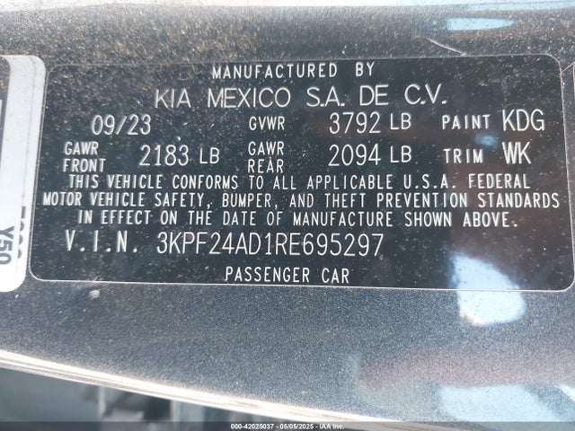 3KPF24AD1RE695297 KIA mpi nu