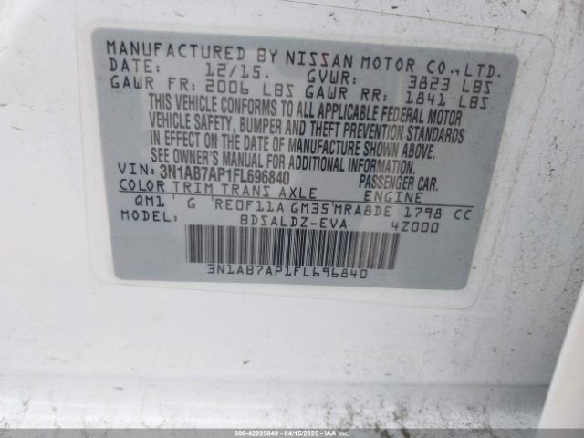 3N1AB7AP1FL696840 Nissan SENTRA SV
