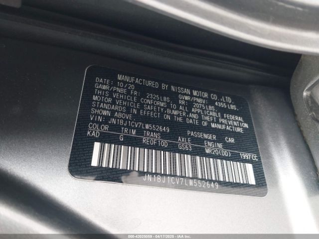 JN1BJ1CV7LW552649 Nissan Rogue Sport S Fwd Xtronic Cvt