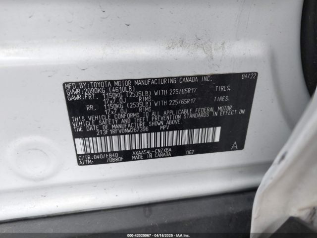2T3F1RFV0NW267396 Toyota RAV4 LE