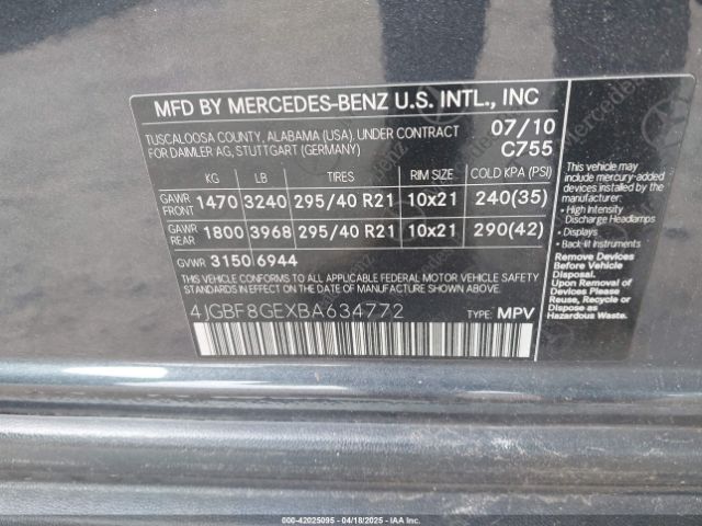 2011 MERCEDES-BENZ GL 550 4JGBF8GEXBA634772 Photo 8