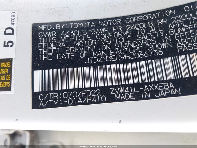 JTDZN3EU9HJ066736 Toyota Prius V Two