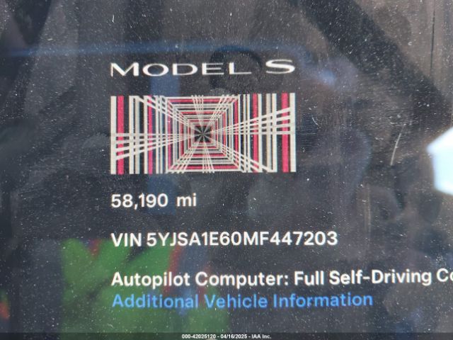 5YJSA1E60MF447203 Tesla Model S Plaid Tri Motor All-wheel Drive