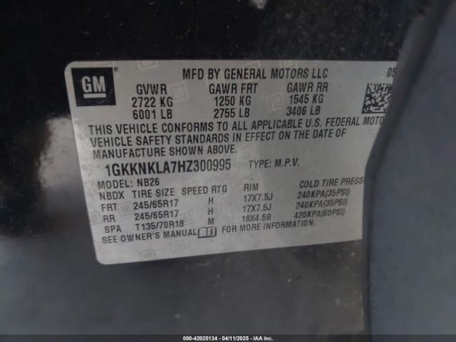 1GKKNKLA7HZ300995 GMC Acadia Sle-1