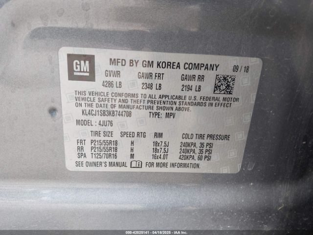 KL4CJ1SB3KB744708 Buick Encore Fwd Sport Touring