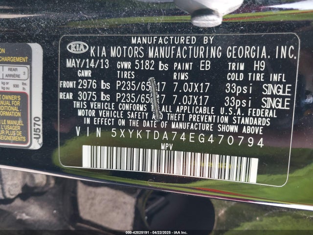 5XYKTDA74EG470794 KIA gasoline 3.3 v6 gdi lambda ii