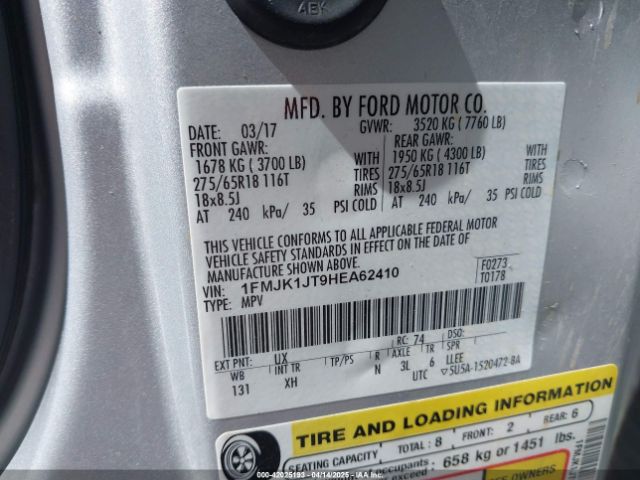 1FMJK1JT9HEA62410 Ford Expedition El Xlt