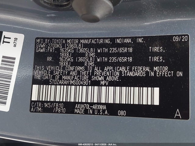 5TDZARAH1MS004901 Toyota Highlander Hybrid Le