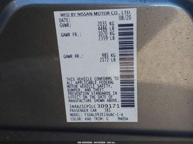 1N4AZ1CP1LC309171 Nissan Leaf Sv 40 Kwh