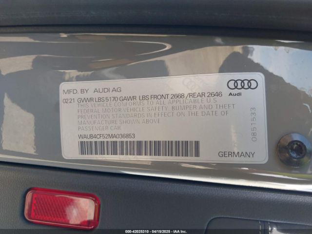 WAUB4CF52MA036853 Audi S5 Sportback Prestige
