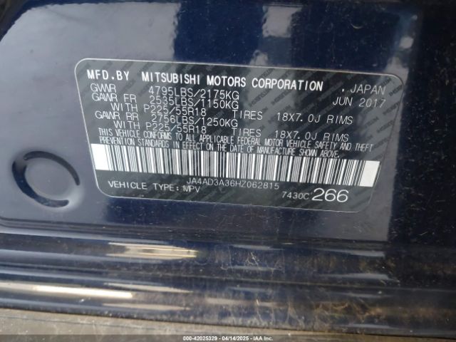 JA4AD3A36HZ062815 Mitsubishi Outlander Se/sel