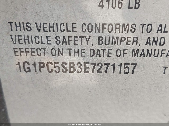 1G1PC5SB3E7271157 Chevrolet Cruze 1lt Auto