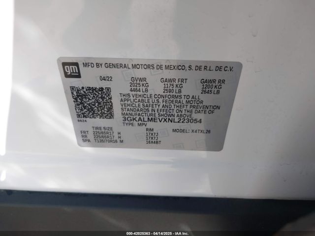 3GKALMEVXNL223054 GMC Terrain Fwd Sle