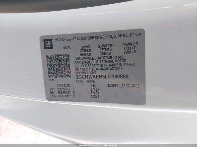3GCNWAEH5LG340866 Chevrolet Silverado 1500 2wd  Long Bed Wt