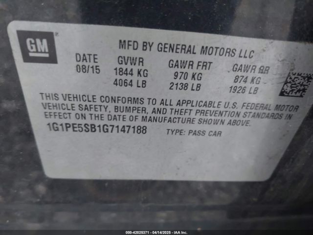 1G1PE5SB1G7147188 Chevrolet Cruze Limited 1lt Auto