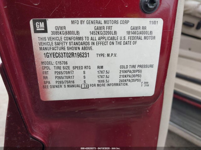2002 CADILLAC ESCALADE 1GYEC63T02R196231 Photo 8