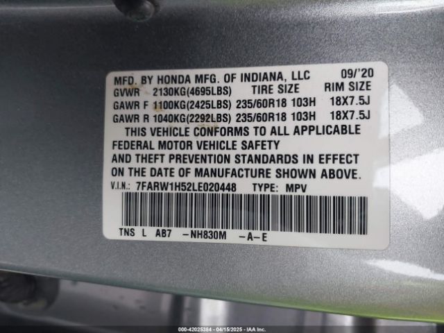 7FARW1H52LE020448 Honda Cr-v 2wd Ex