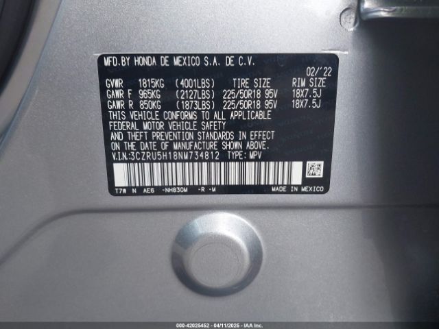 3CZRU5H18NM734812 Honda Hr-v 2wd Sport