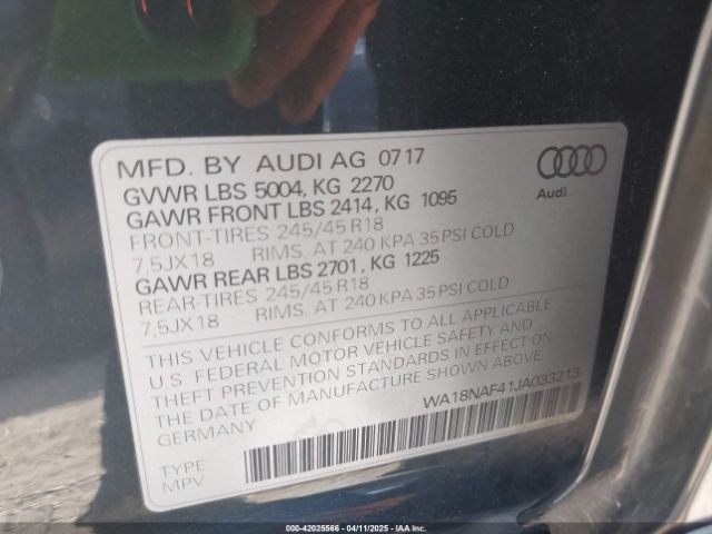 WA18NAF41JA033213 Audi A4 Allroad 2.0t Premium/2.0t Tech Premium