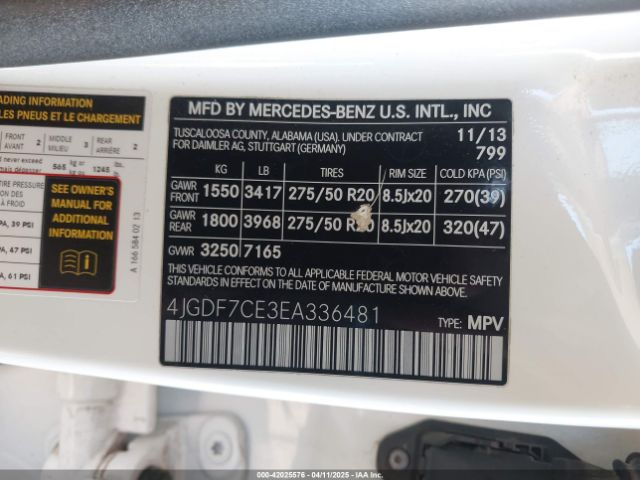 4JGDF7CE3EA336481 Mercedes-Benz Gl 450 4matic