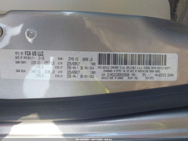 2C4RDGCG9GR323668 Dodge Grand Caravan Sxt