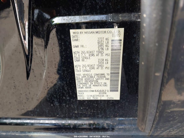 1N6ED1EJ3NN666021 Nissan 2022