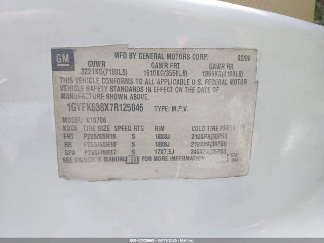 2007 CADILLAC ESCALADE 1GYFK638X7R125046 Photo 8