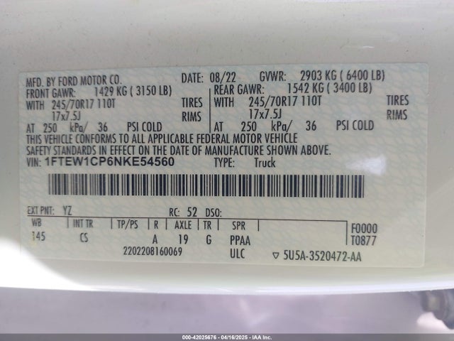 1FTEW1CP6NKE54560 Ford F-150 Xl