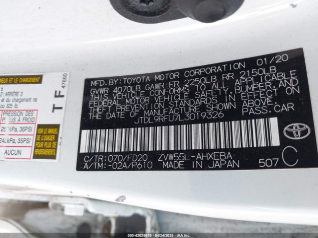 JTDL9RFU7L3019326 Toyota Prius Le Awd-e