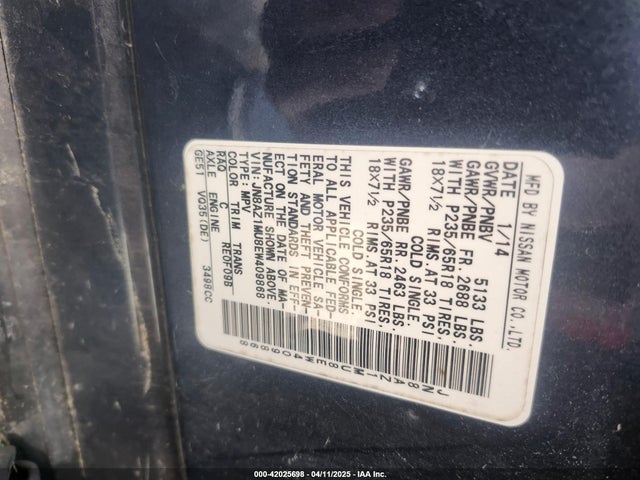 JN8AZ1MU8EW409868 Nissan Murano