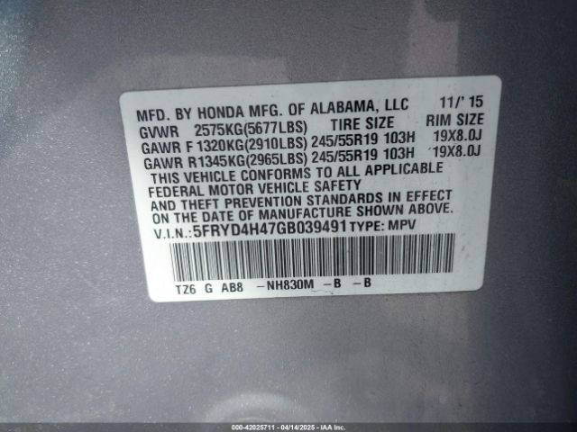 5FRYD4H47GB039491 Acura Mdx Technology   Acurawatch Plus Packages/technology Package