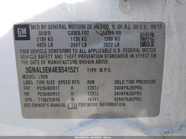3GNAL3EK4ES541521 Chevrolet Captiva Sport Lt
